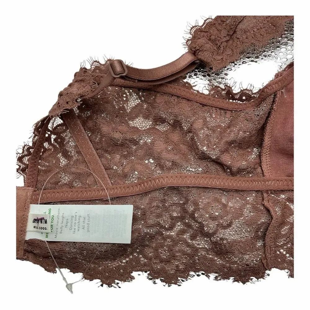 Aerie Eyelash Lace Padded Plunge Bralette Women's Size Medium Purple